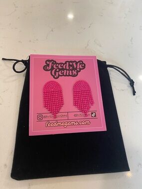 Feed Me Gems Neon Pink Fringe Earrings. NWT